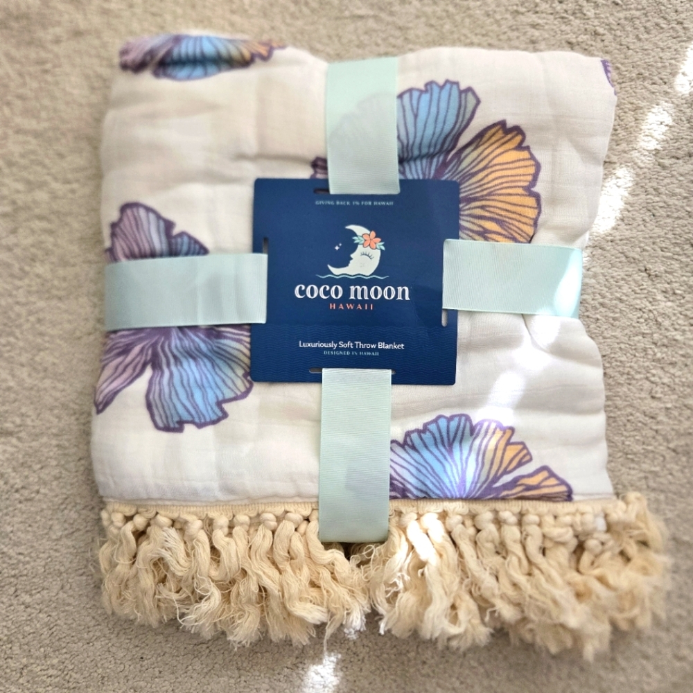 Coco moon Hawaii Jana Lam Purple Seaflower Throw Blanket
